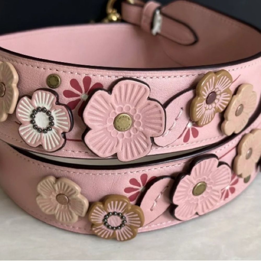 HELP ME FIND A COACH TEA ROSE APPLIQUE PEONY PINK LEATHER NOVELTY STRAP 22887